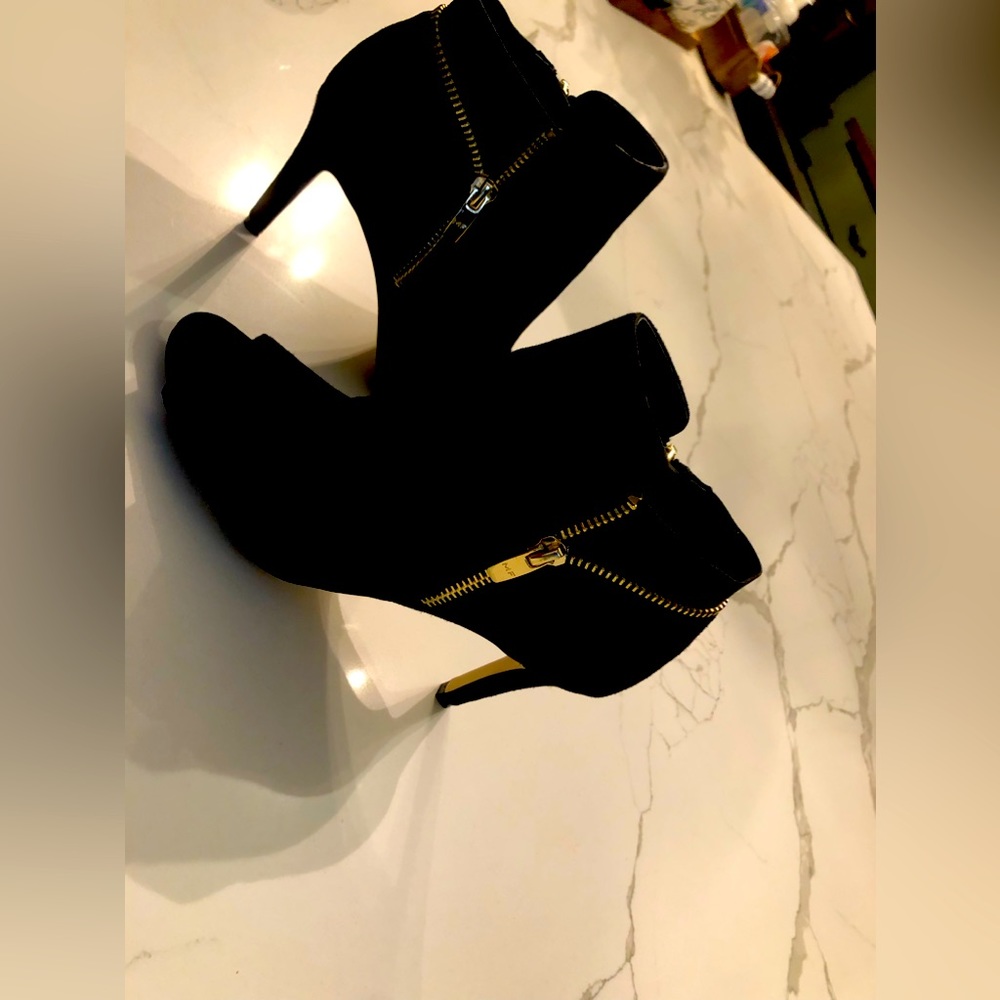 Marc Fisher Black Suede Shootie.  Open Toe. 3” Heel. Size 6 1/2